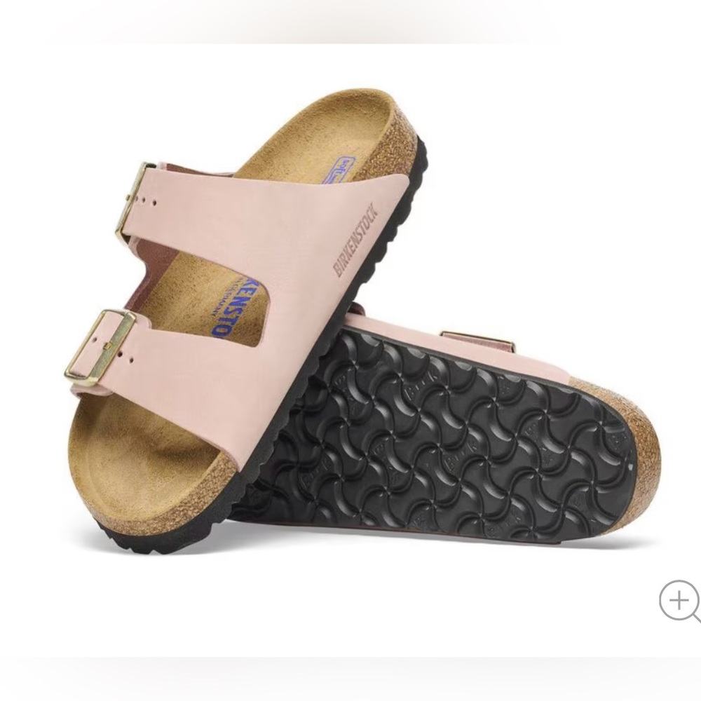 Sold | Birkenstock | Arizona Soft Pink Double Strap Sandals With Gold Buckles - Picture 4 of 11